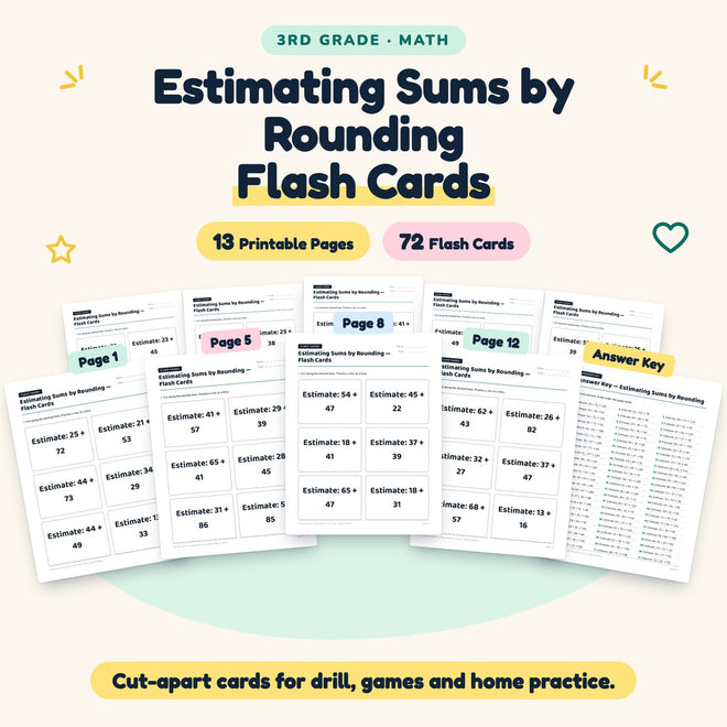 Estimating Sums by Rounding Flash Cards | 3rd Grade Math — cover