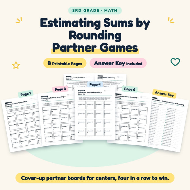 Estimating Sums by Rounding Partner Games | 3rd Grade Math — cover