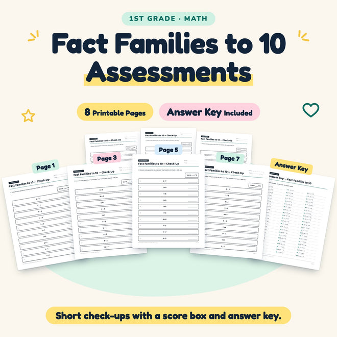 Fact Families to 10 Assessments | 1st Grade Math (7 Pages) — cover
