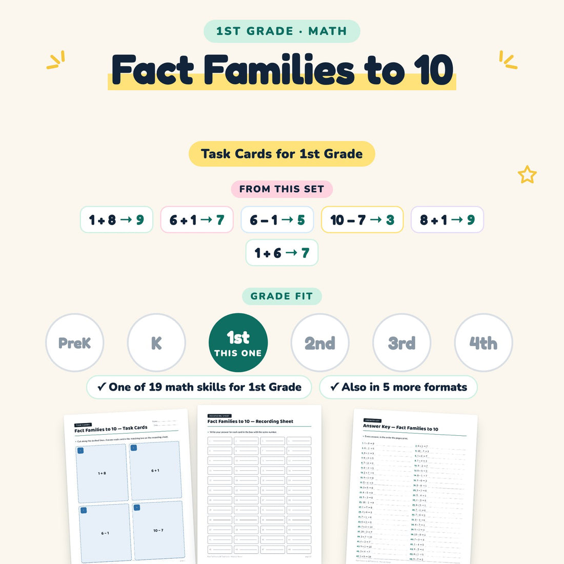 Fact Families to 10: skill and grade fit