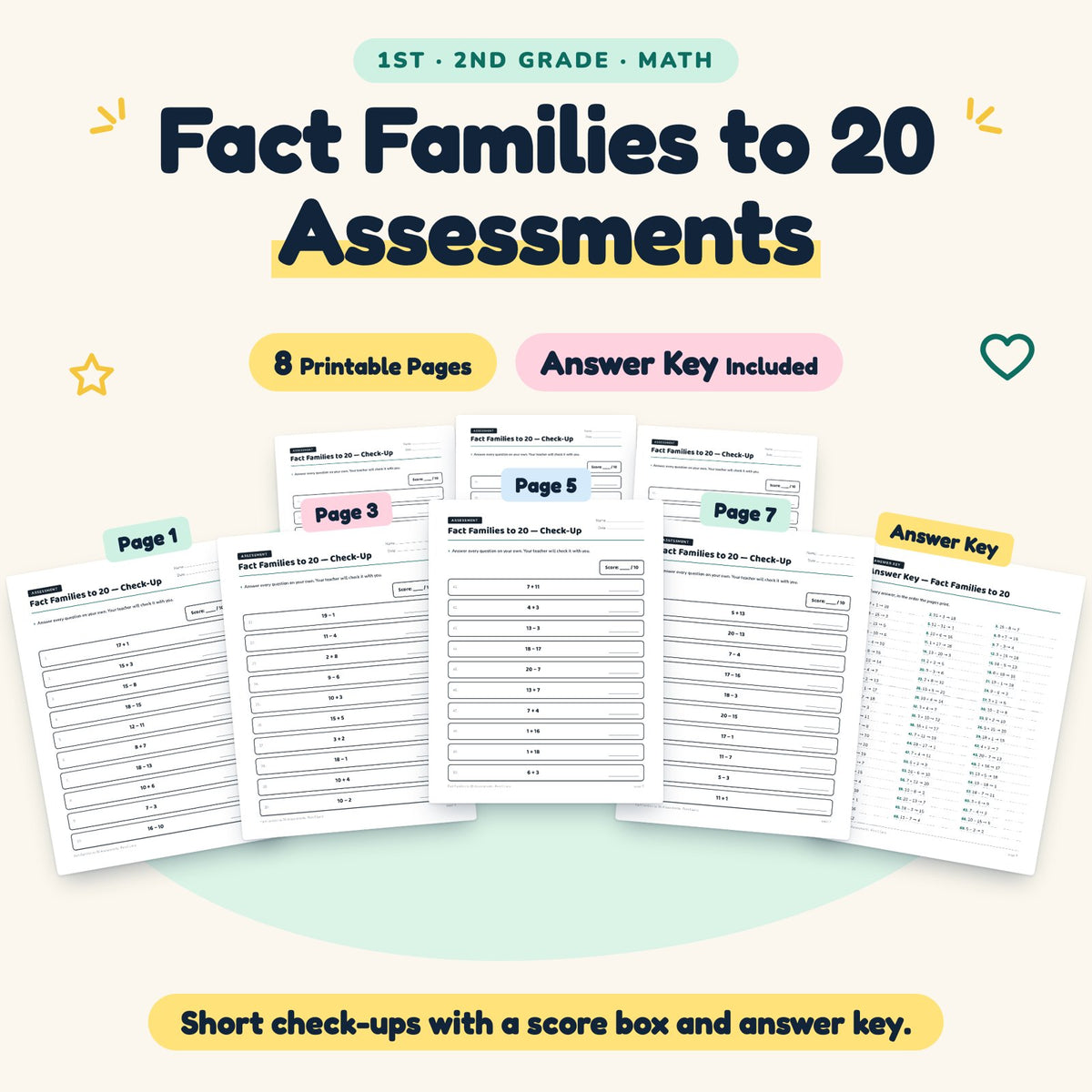 Fact Families to 20 Assessments | 1st–2nd Grade (7 Pages) — cover