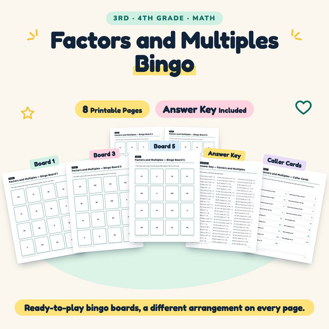 Factors and Multiples Bingo | 3rd–4th Grade Math (8 Pages) — cover