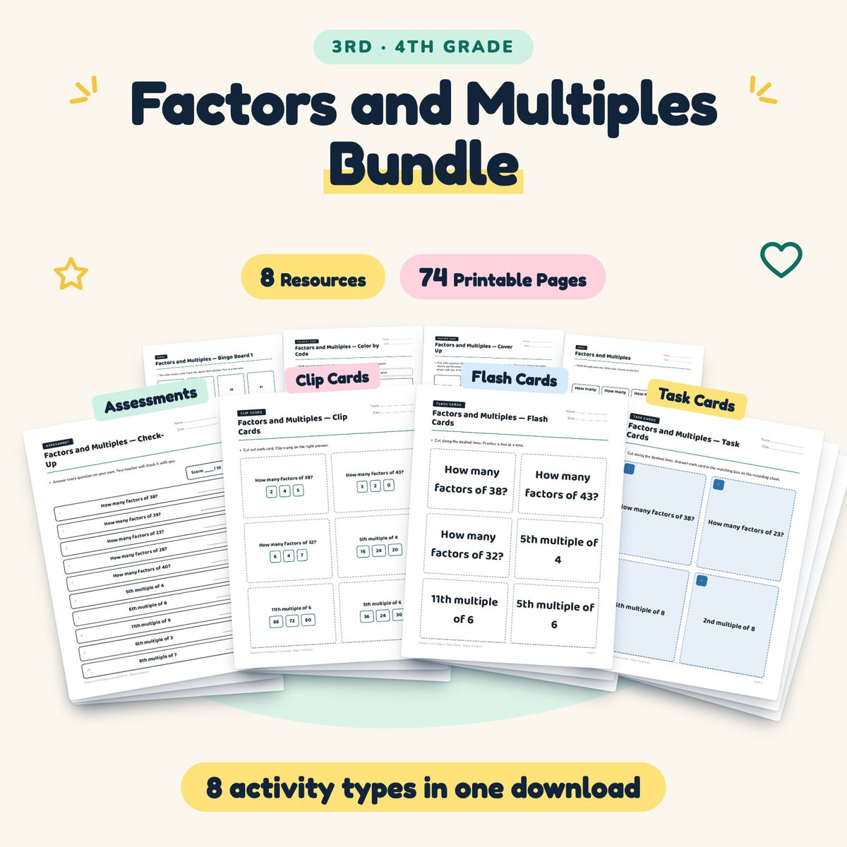 Factors and Multiples Bundle | 3rd–4th Grade (8 Resources) — cover