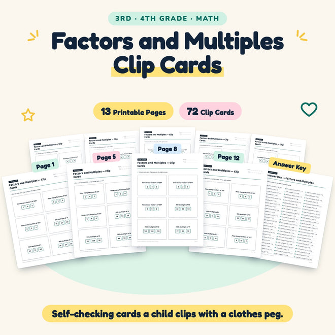 Factors and Multiples Clip Cards | 3rd–4th Grade (72 Cards) — cover