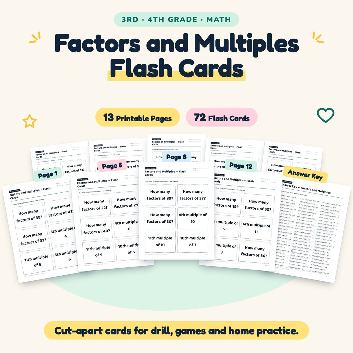Factors and Multiples Flash Cards | 3rd–4th Grade (72 Cards) — cover