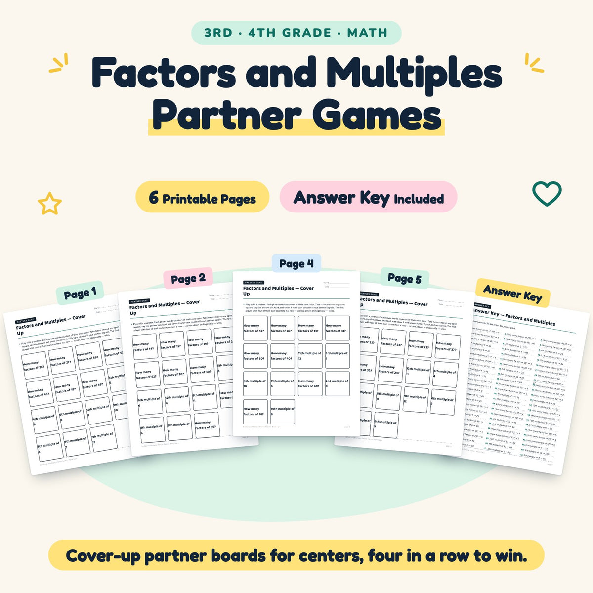 Factors and Multiples Partner Games | 3rd–4th Grade Math — cover