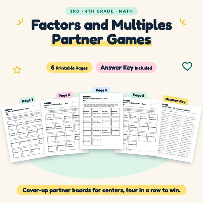 Factors and Multiples Partner Games | 3rd–4th Grade Math — cover