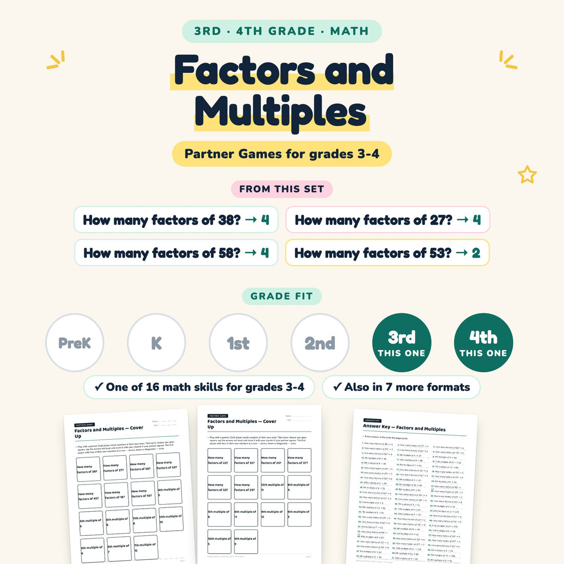 Factors and Multiples: skill and grade fit
