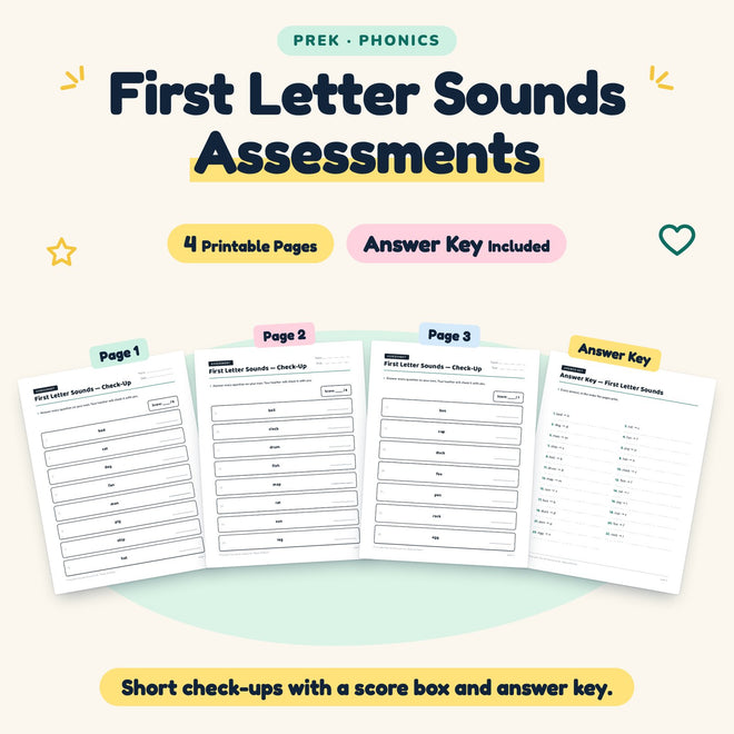 First Letter Sounds Assessments | Preschool (4 Pages) — cover