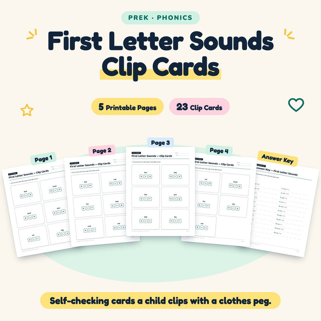 First Letter Sounds Clip Cards | Preschool (23 Cards) — cover