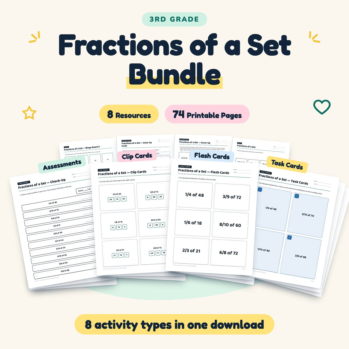 Fractions of a Set Bundle | 3rd Grade Math (8 Resources) — cover