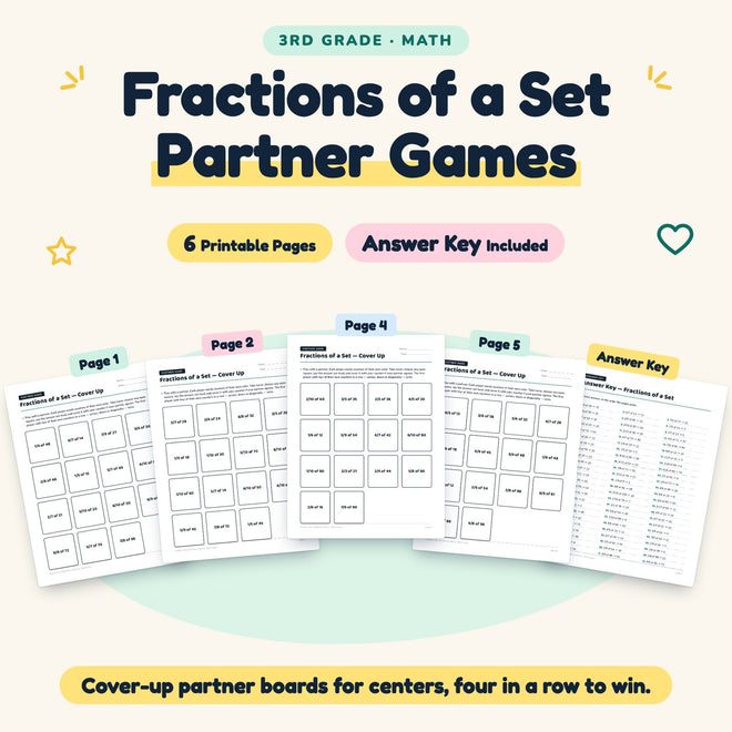 Fractions of a Set Partner Games | 3rd Grade Math (6 Pages) — cover