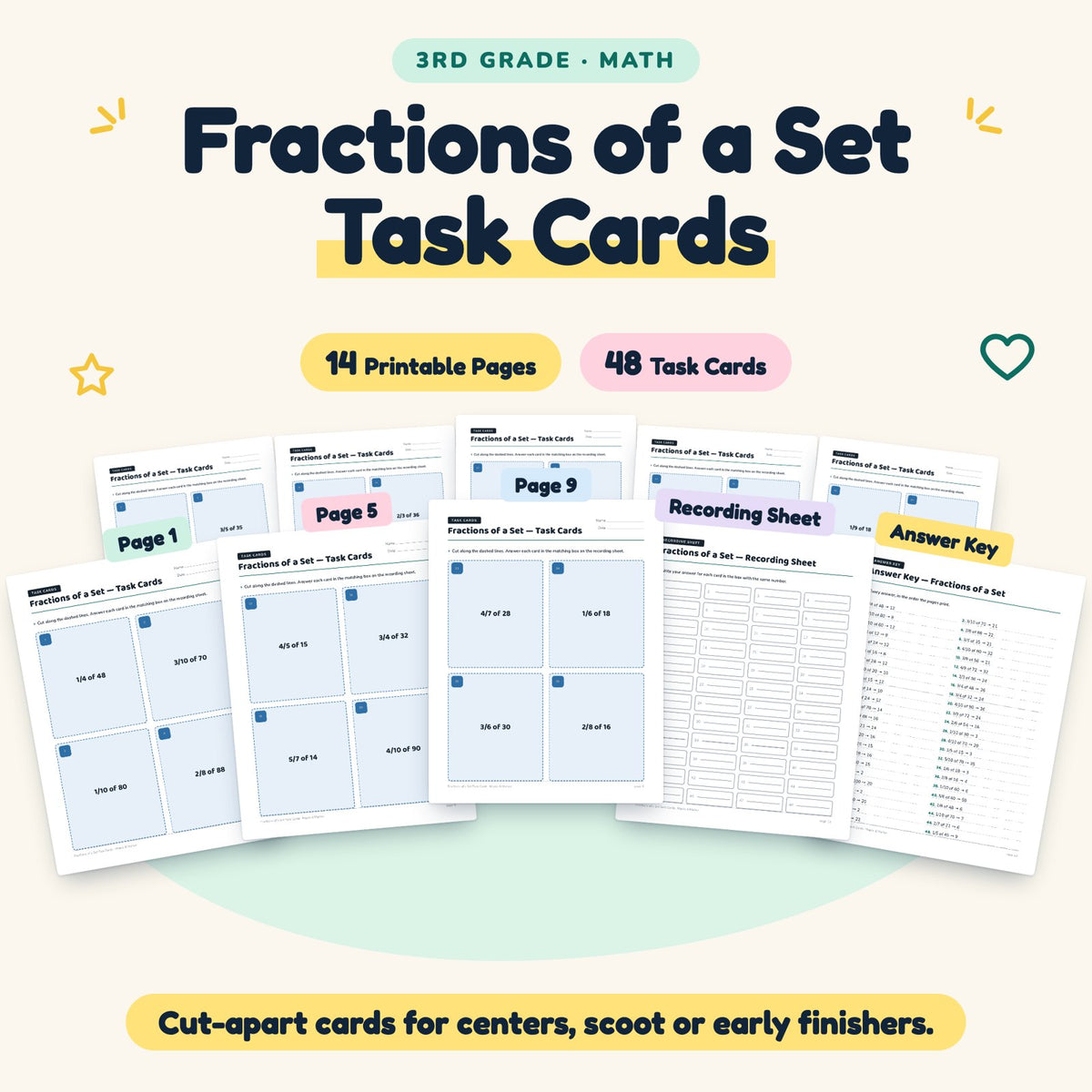 Fractions of a Set Task Cards | 3rd Grade Math (48 Cards) — cover