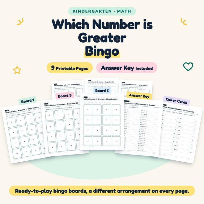 Which Number is Greater Bingo | Kindergarten Math (9 Pages) — cover