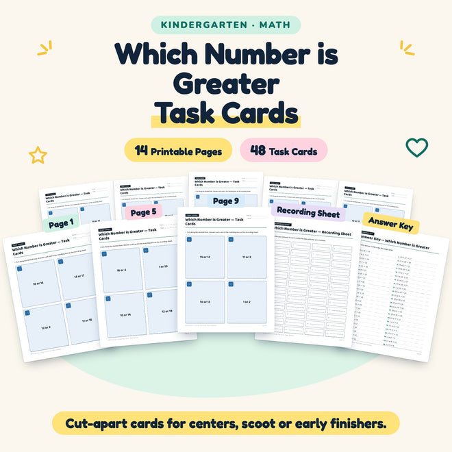 Which Number is Greater Task Cards | Kindergarten (48 Cards) — cover