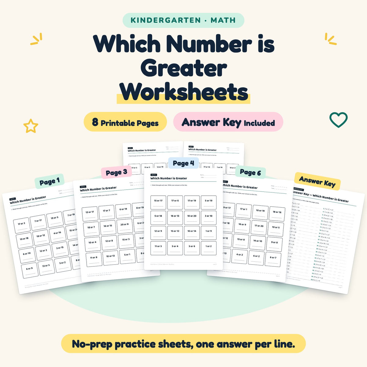 Which Number is Greater Worksheets | Kindergarten (8 Pages) — cover