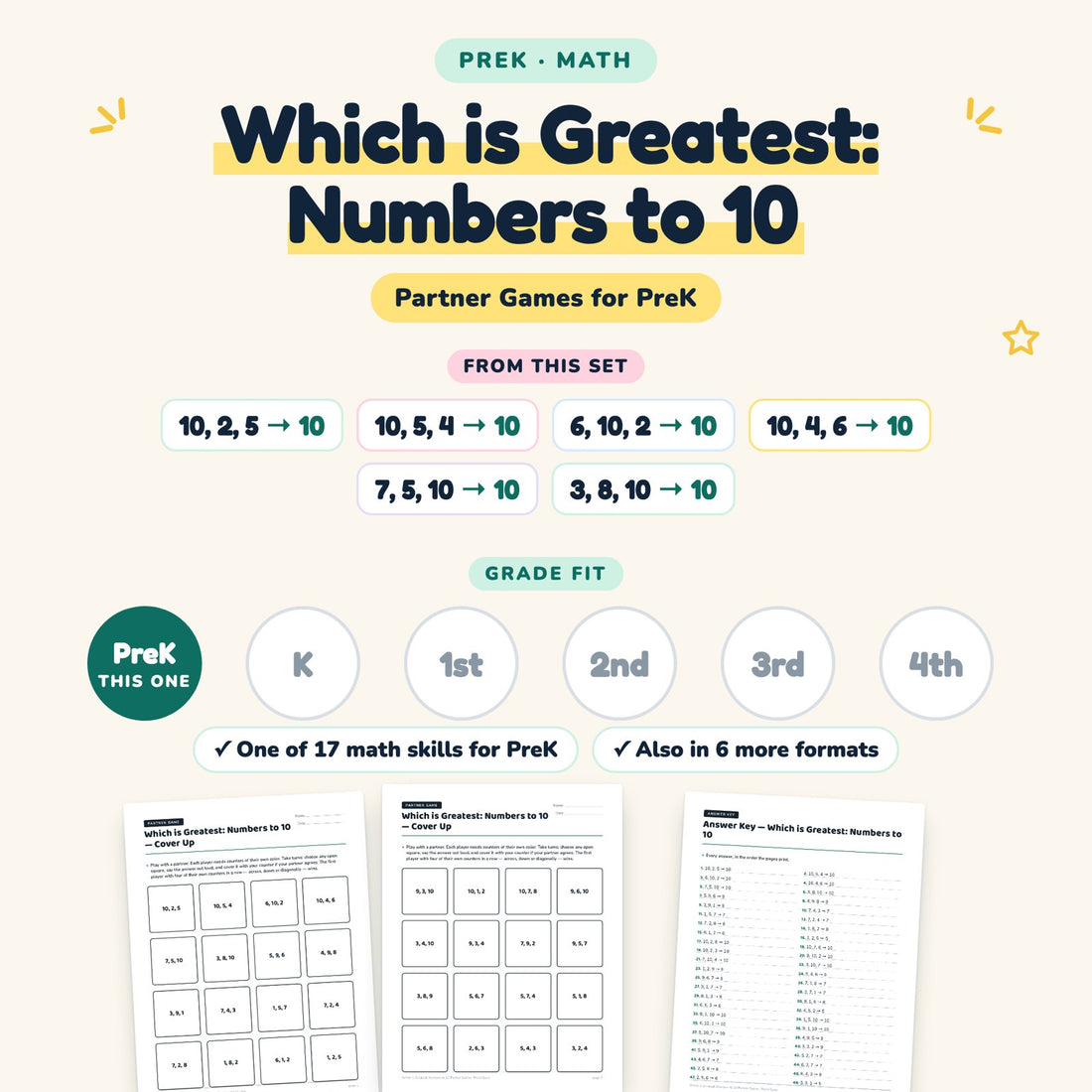 Which is Greatest: Numbers to 10: skill and grade fit