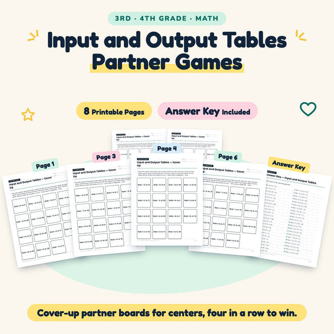 Input and Output Tables Partner Games | 3rd–4th Grade Math — cover