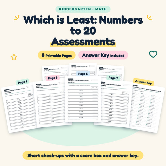 Which is Least Assessments | Kindergarten Math (6 Pages) — cover
