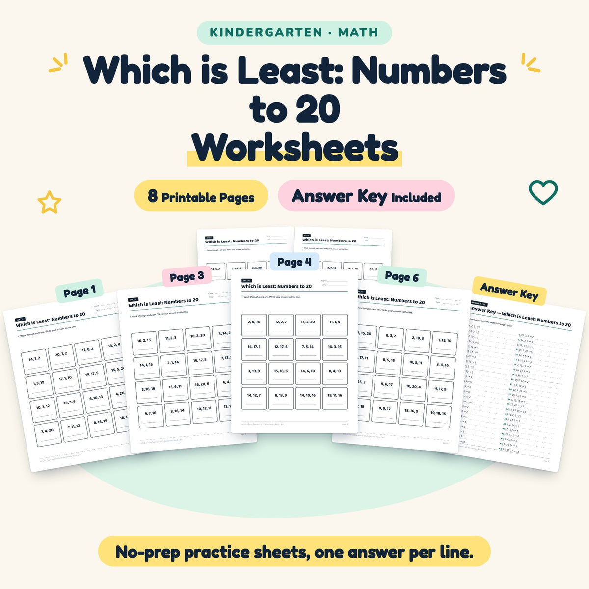 Which is Least Worksheets | Kindergarten Math (4 Pages) — cover