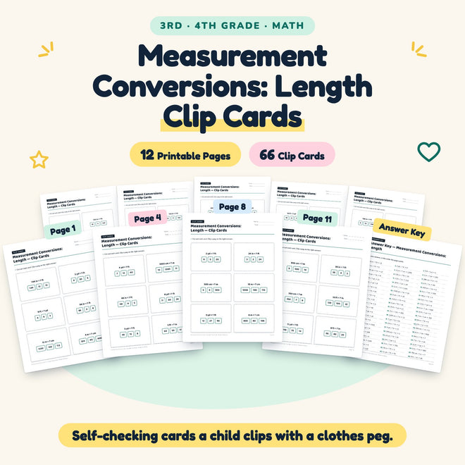 Measurement Conversions: Length Clip Cards | 3rd–4th Grade — cover