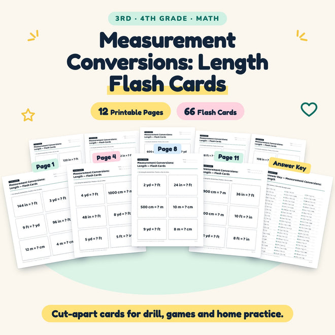 Measurement Conversions: Length Flash Cards | 3rd–4th Grade — cover