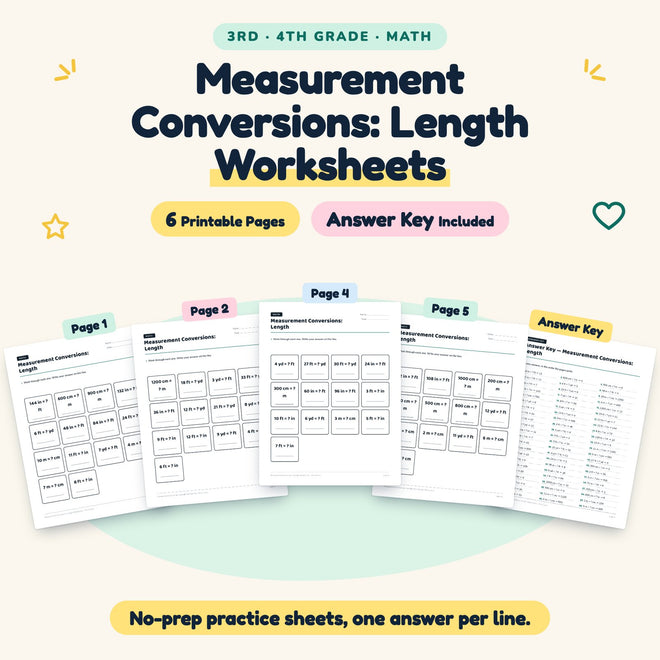 Measurement Conversions Worksheets | 3rd–4th Grade (6 Pages) — cover