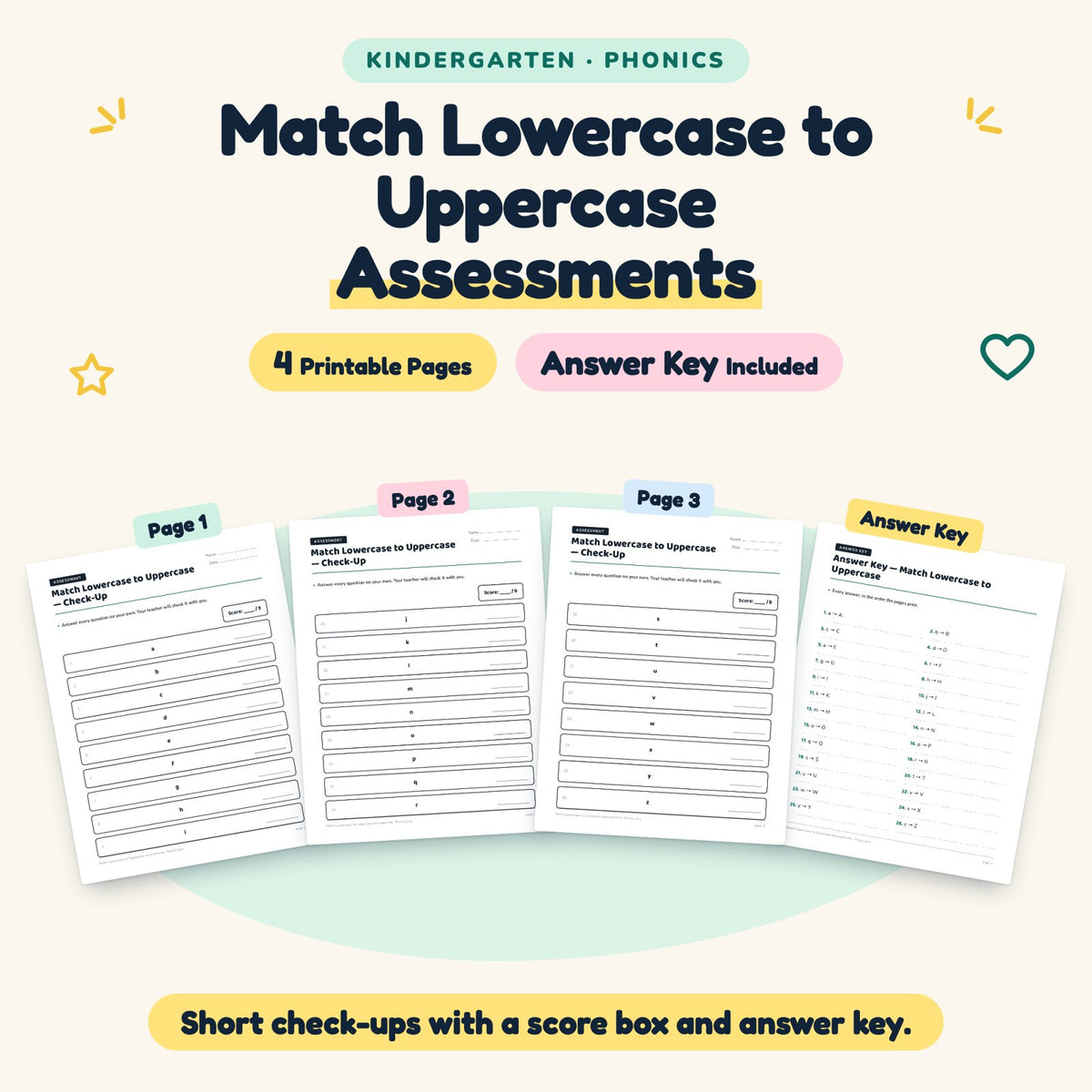 Match Lowercase to Uppercase Assessments | Kindergarten — cover