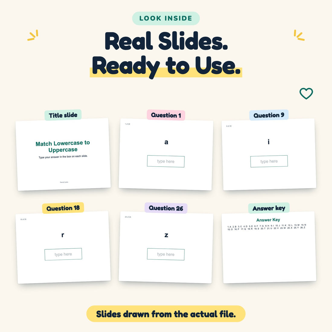 Match Lowercase to Uppercase digital deck: look inside
