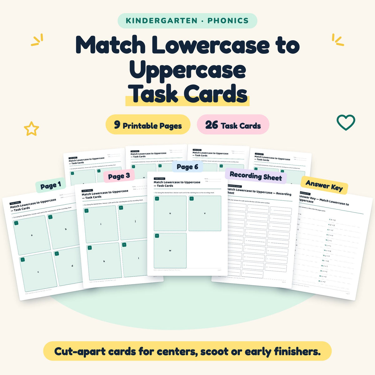 Match Lowercase to Uppercase Task Cards | Kindergarten — cover