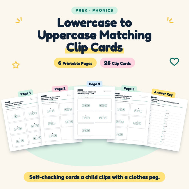 Lowercase to Uppercase Matching Clip Cards | Preschool — cover