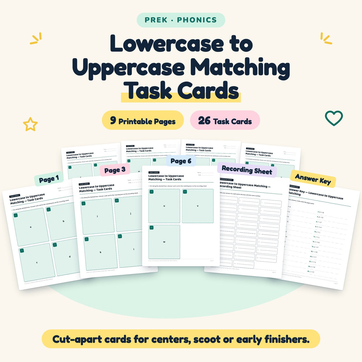 Lowercase to Uppercase Matching Task Cards | Preschool — cover