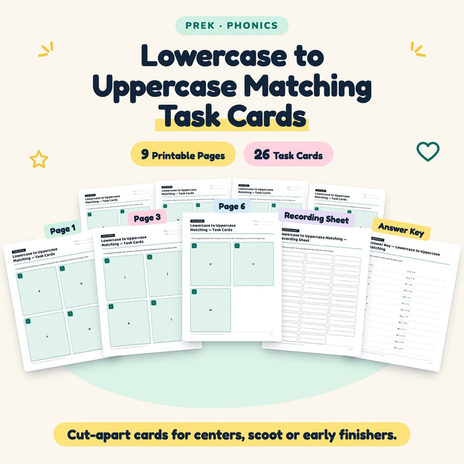 Lowercase to Uppercase Matching Task Cards | Preschool — cover