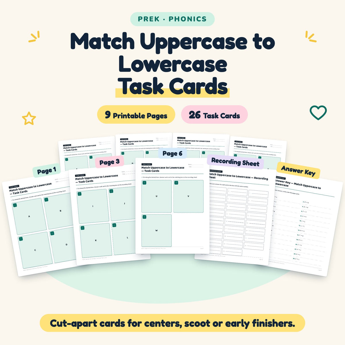 Match Uppercase to Lowercase Task Cards | Preschool Phonics — cover
