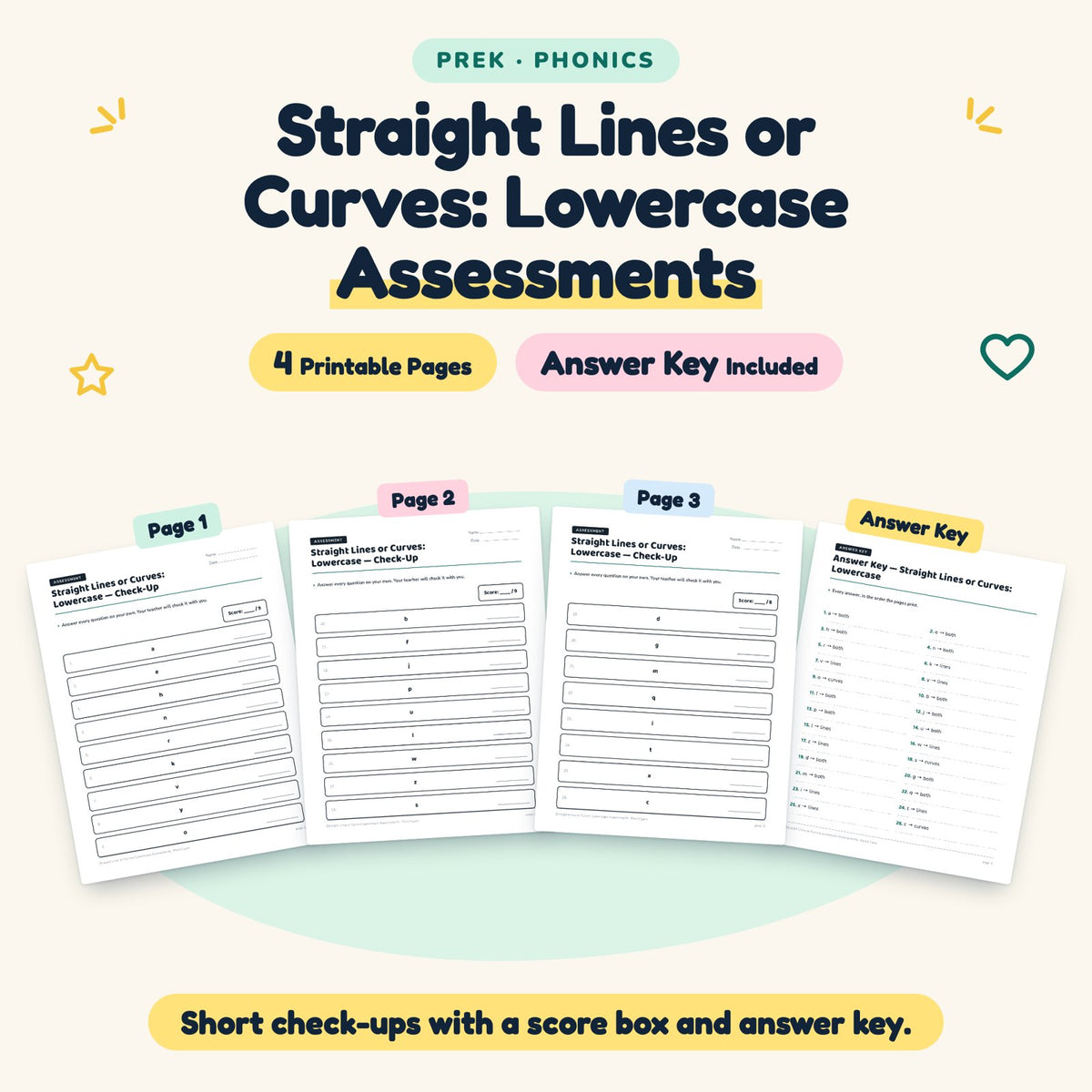 Straight Lines or Curves: Lowercase Assessments | Preschool — cover