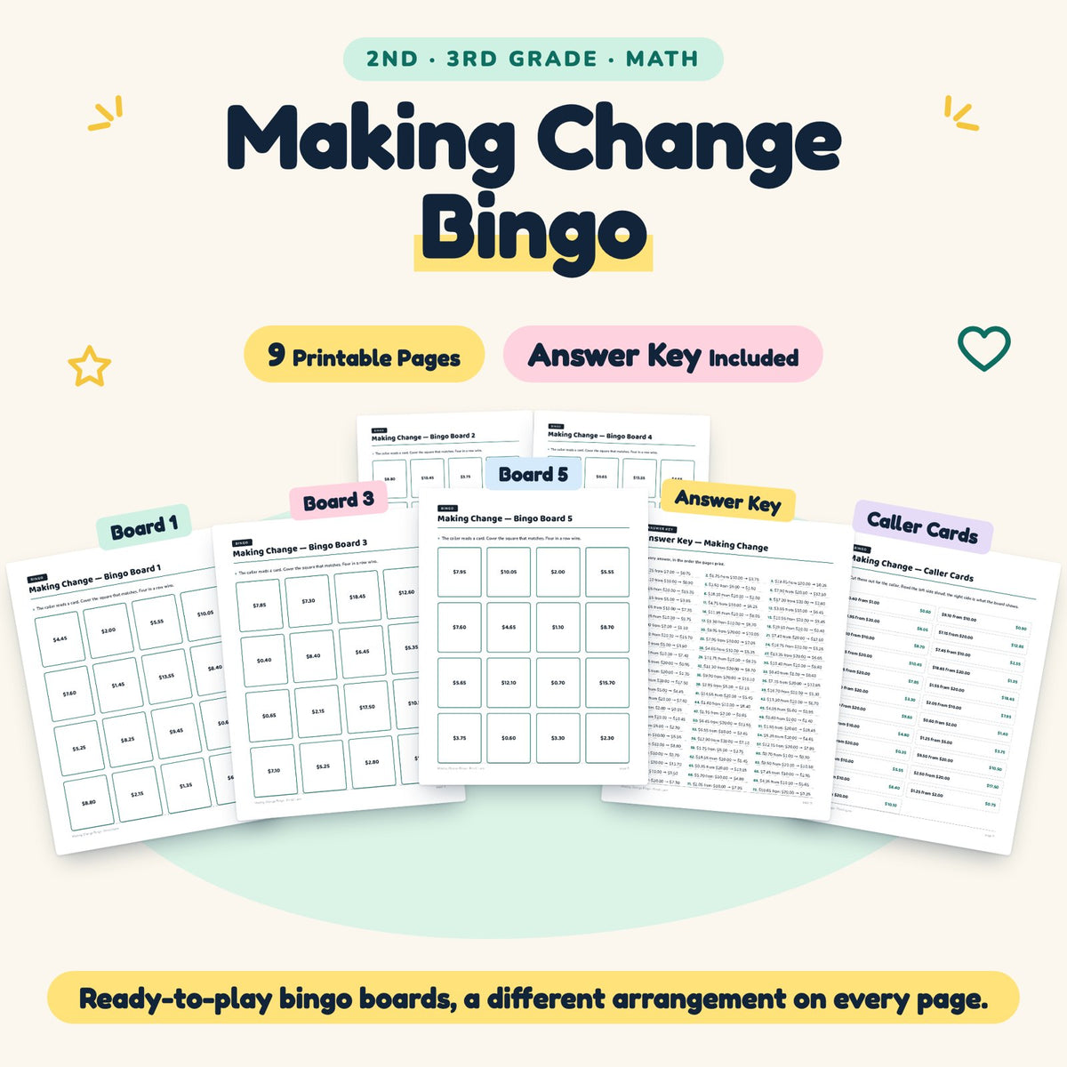 Making Change Bingo | 2nd–3rd Grade Math (9 Pages) — cover