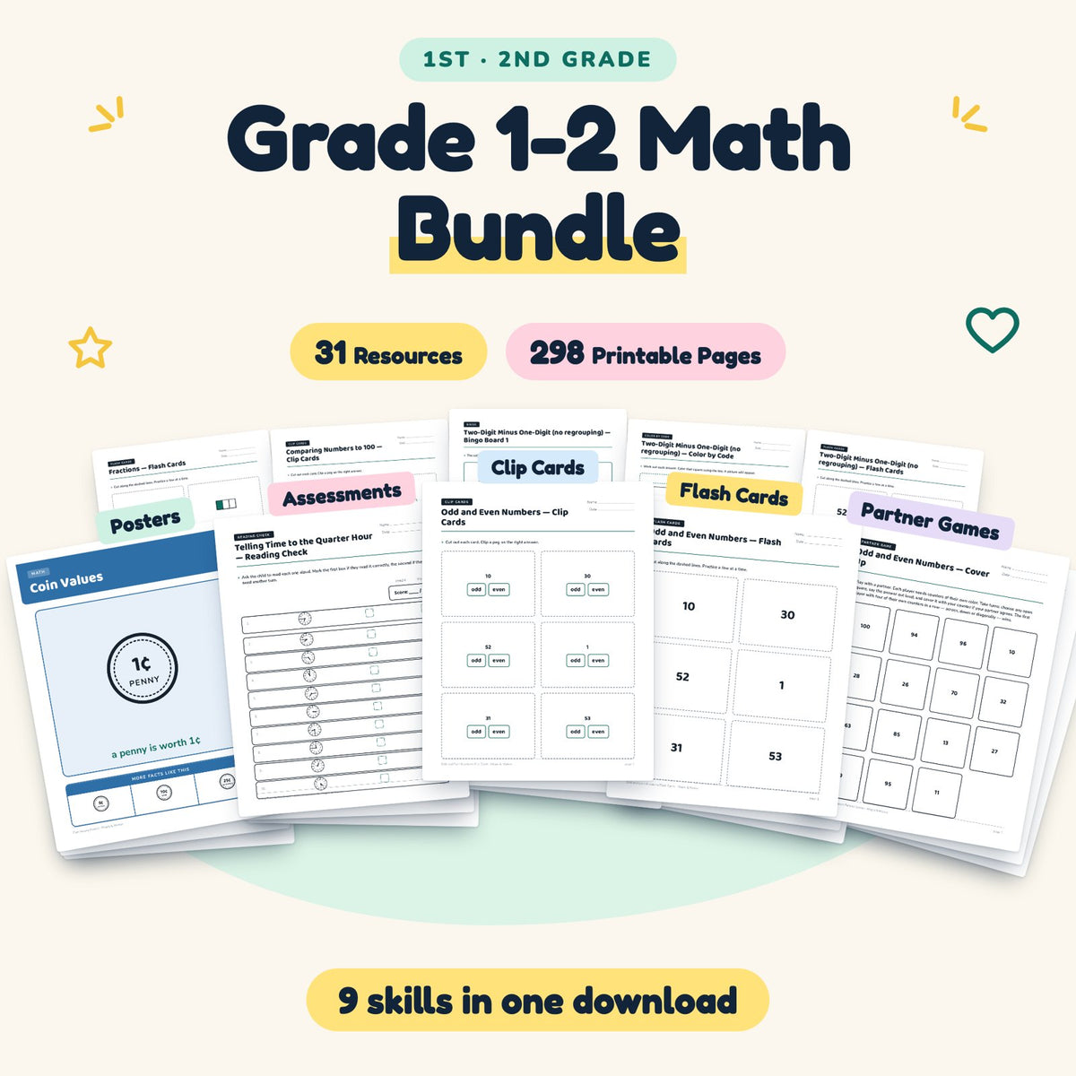 1st–2nd Grade Math Worksheets MEGA BUNDLE (40 Resources) — cover