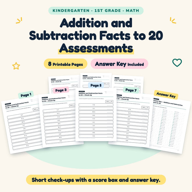 Addition and Subtraction Facts to 20 Assessments | K–1st Grade — cover