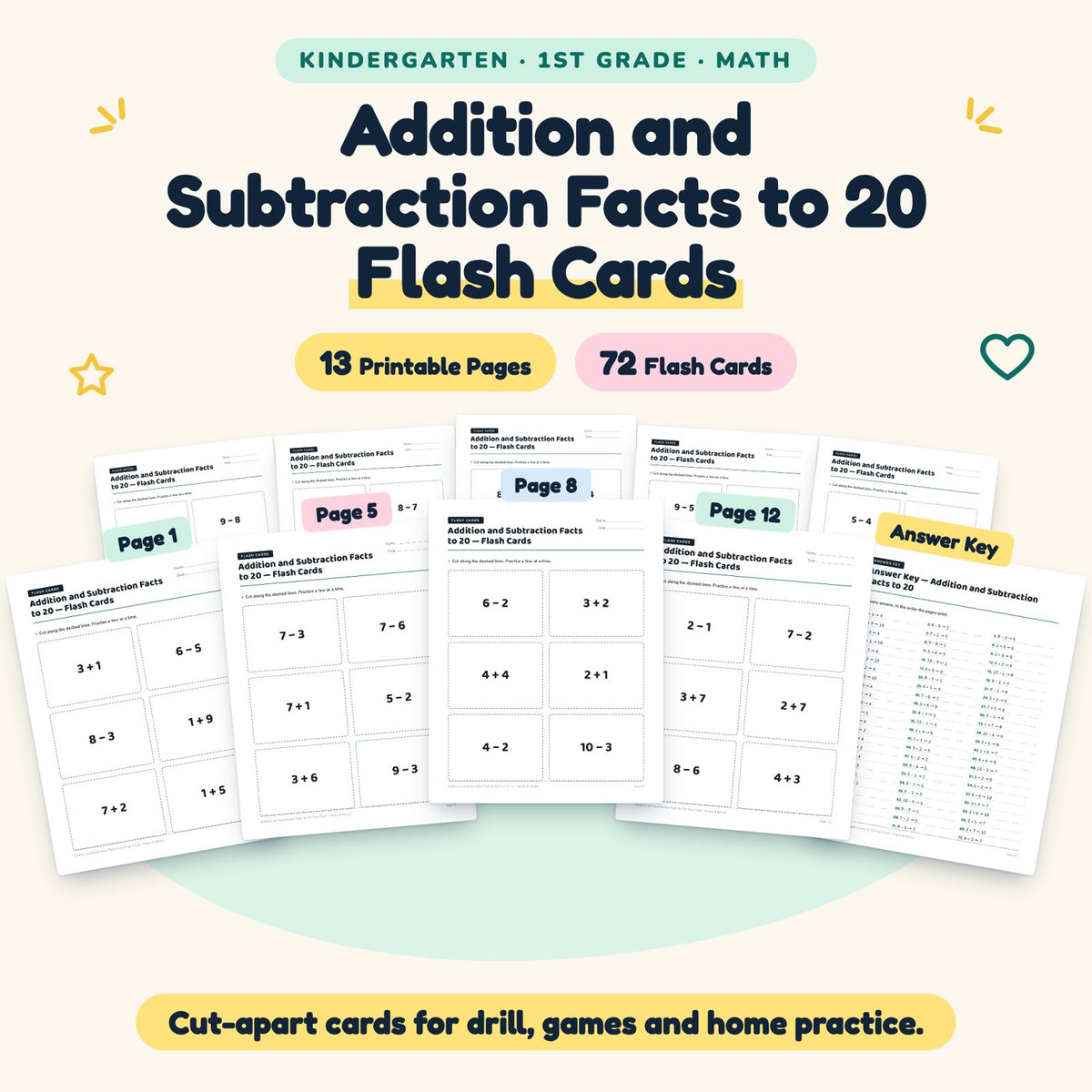 Addition and Subtraction Facts to 20 Flash Cards | K–1st Grade — cover