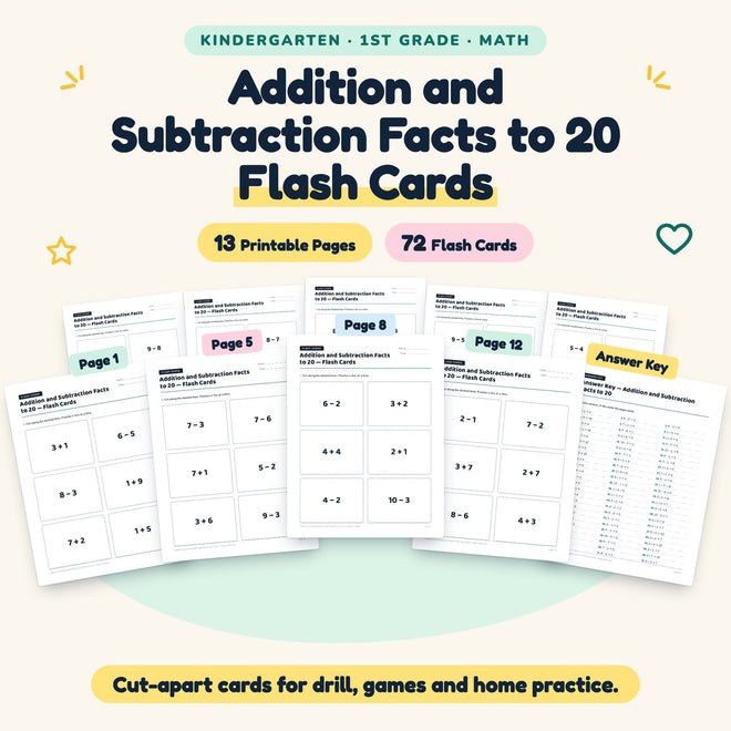 Addition and Subtraction Facts to 20 Flash Cards | K–1st Grade — cover