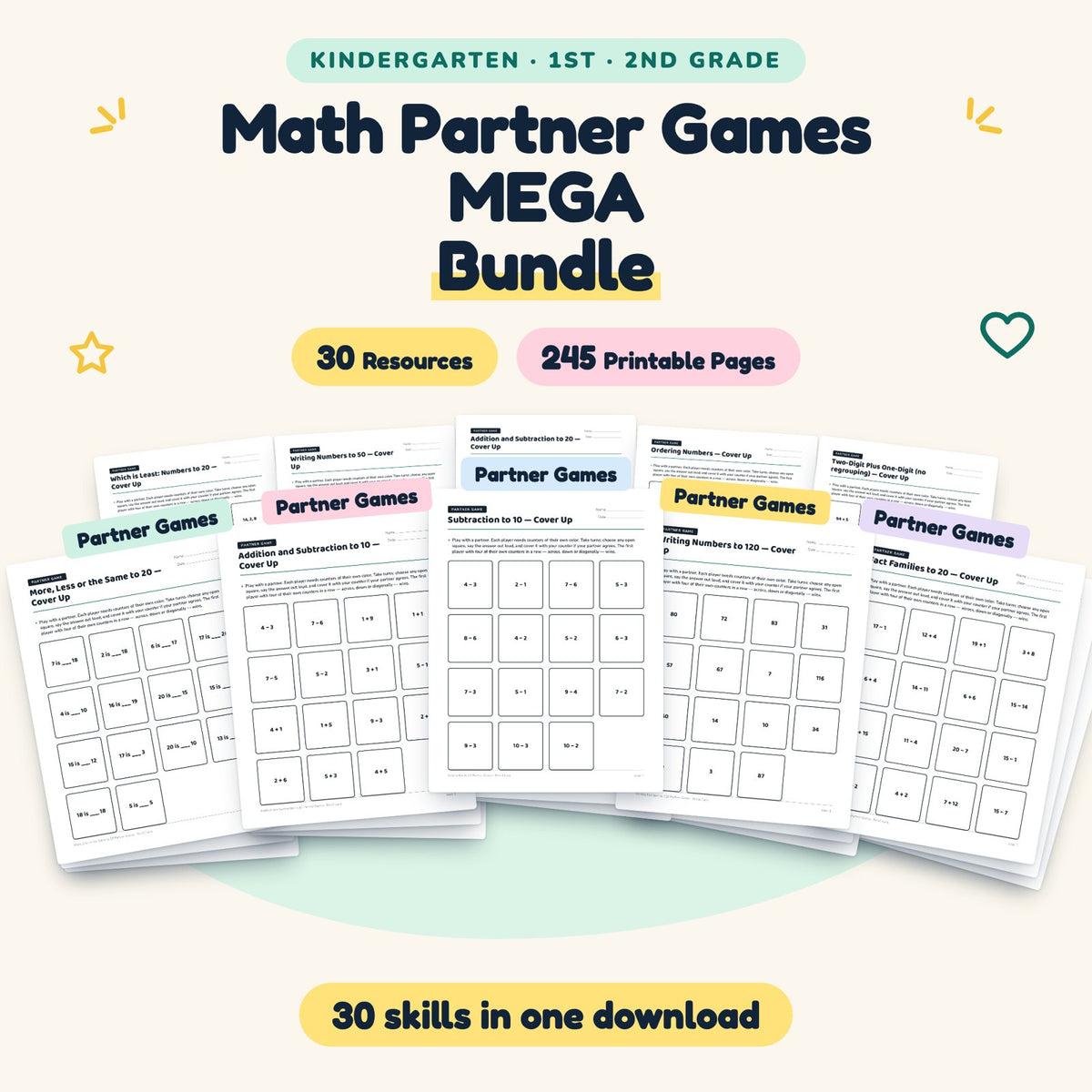 Math Partner Games MEGA BUNDLE | K–2nd Grade (30 Resources) — cover