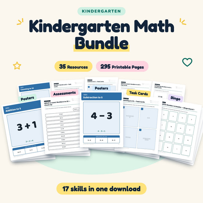 Kindergarten Math Worksheets MEGA BUNDLE (40 Resources) — cover