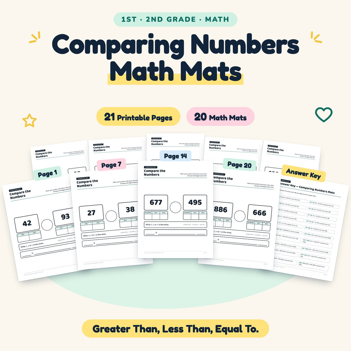 20 Comparing Numbers Math Mats — cover