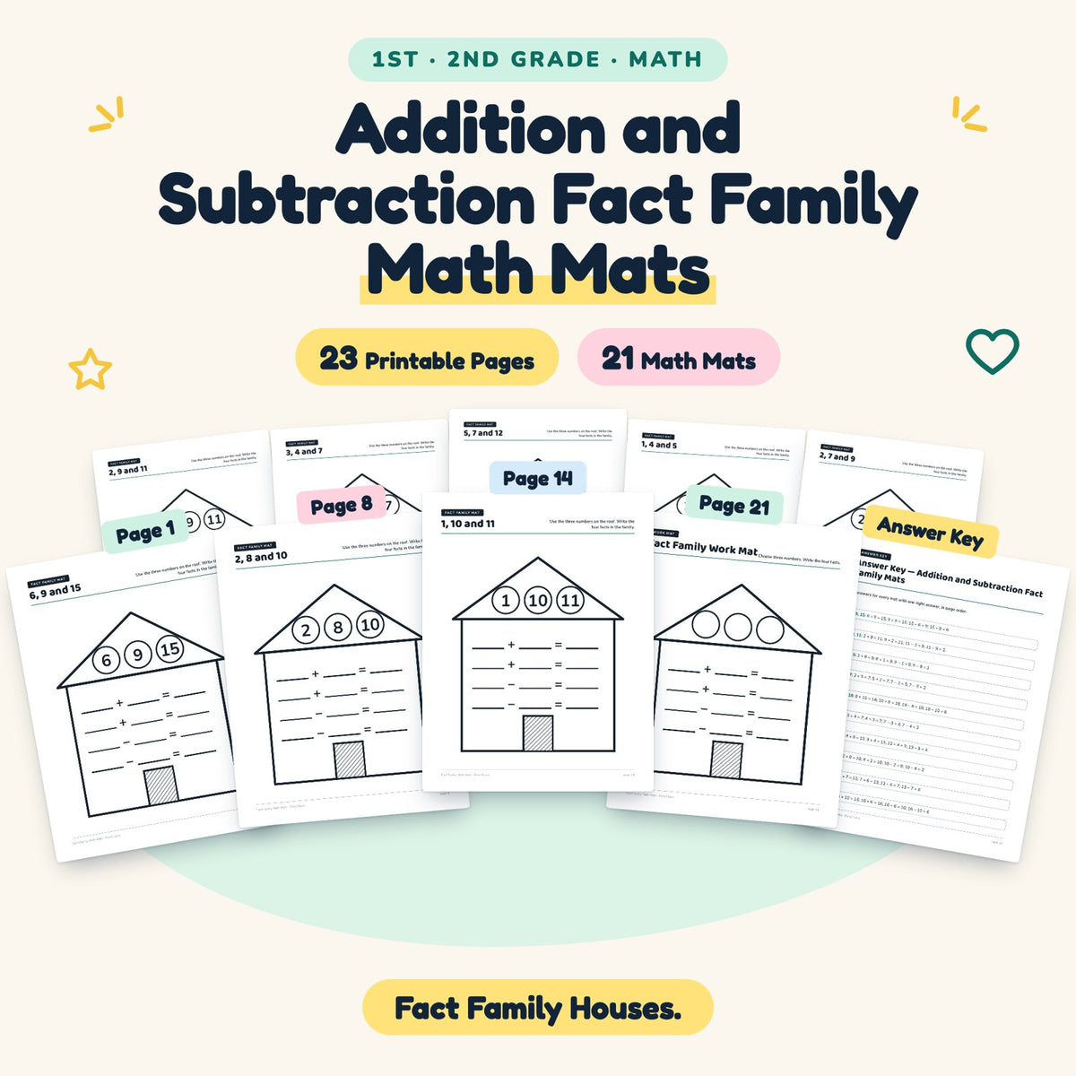 21 Addition and Subtraction Fact Family Math Mats — cover