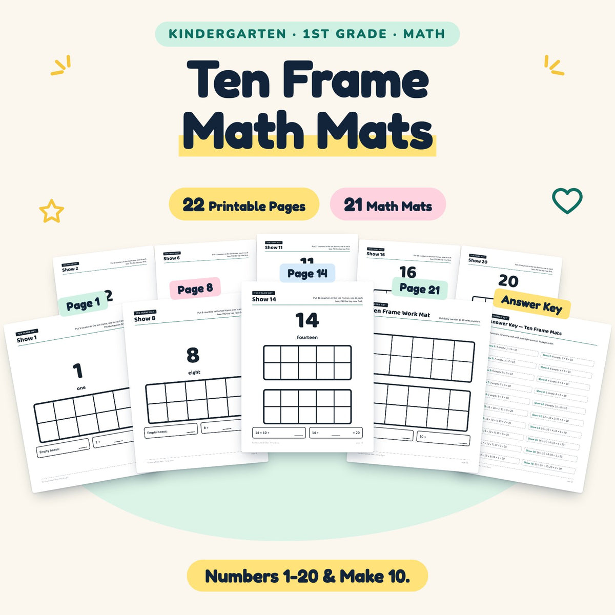 21 Ten Frame Math Mats — cover