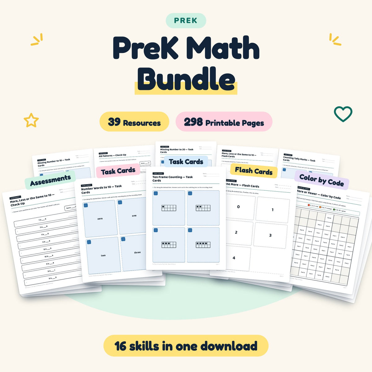 Preschool Math Worksheets MEGA BUNDLE (45 Resources) — cover