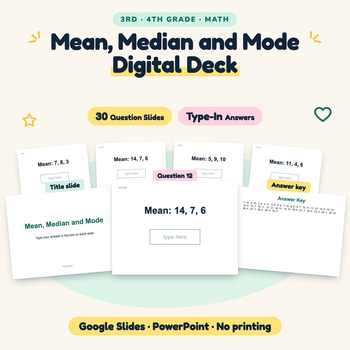 Mean, Median and Mode Digital Activity | 3rd–4th Grade — cover