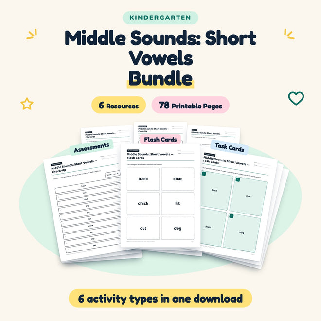 Middle Sounds Bundle | Kindergarten (6 Resources, 75 Pages) — cover