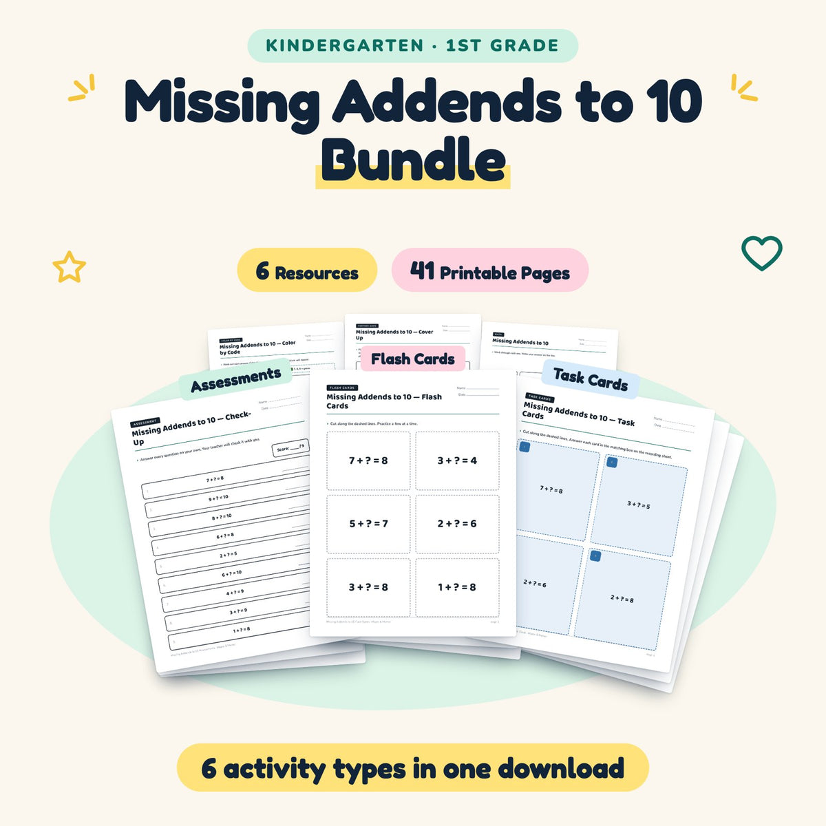 Missing Addends to 10 Bundle | K–1st Grade (6 Resources) — cover