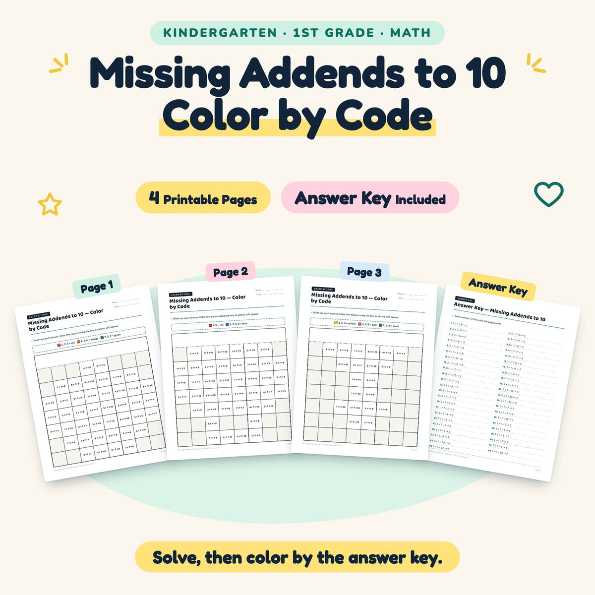 Missing Addends to 10 Color by Code | K–1st Grade (4 Pages) — cover